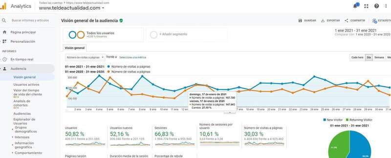 Estadística general del pasado mes de enero de Google Analytics para TA/TA.